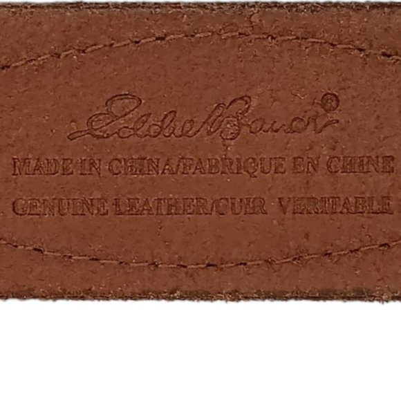 Eddie Bauer Brown Leather Belt Cutouts Stitching Brass Buckle Size Medium - Picture 8 of 13